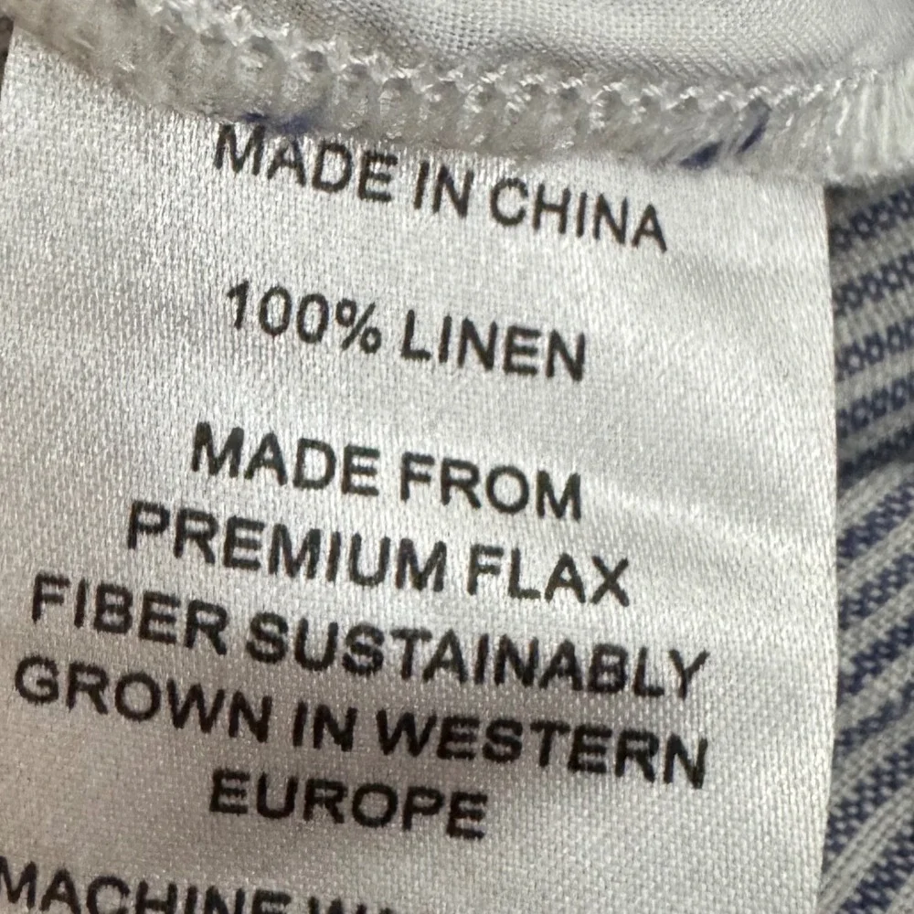 Quince 100% European Linen Pinstripe Wide Leg Belted Jumpsuit Blue White XL